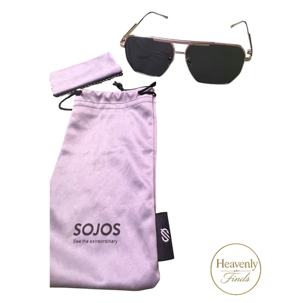 Sojos Geometric Aviator Sunglasses Gold Frame Black Lens Modern Like New Summer
